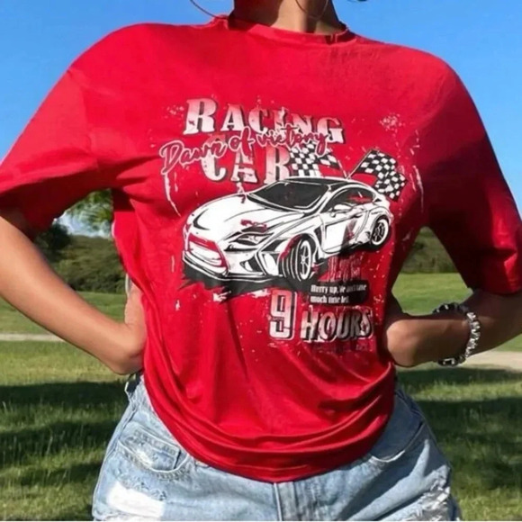 Car & Letter Graphic Drop Shoulder Tee - Picture 1 of 2